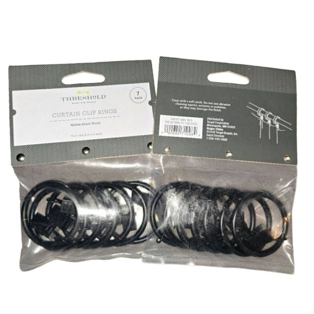 2pk Lot NEW Threshold Matte Black 1.5" Clip Style Curtain Drapery Rings Hardware